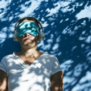 woman with sleep mask headphones ketamine experience